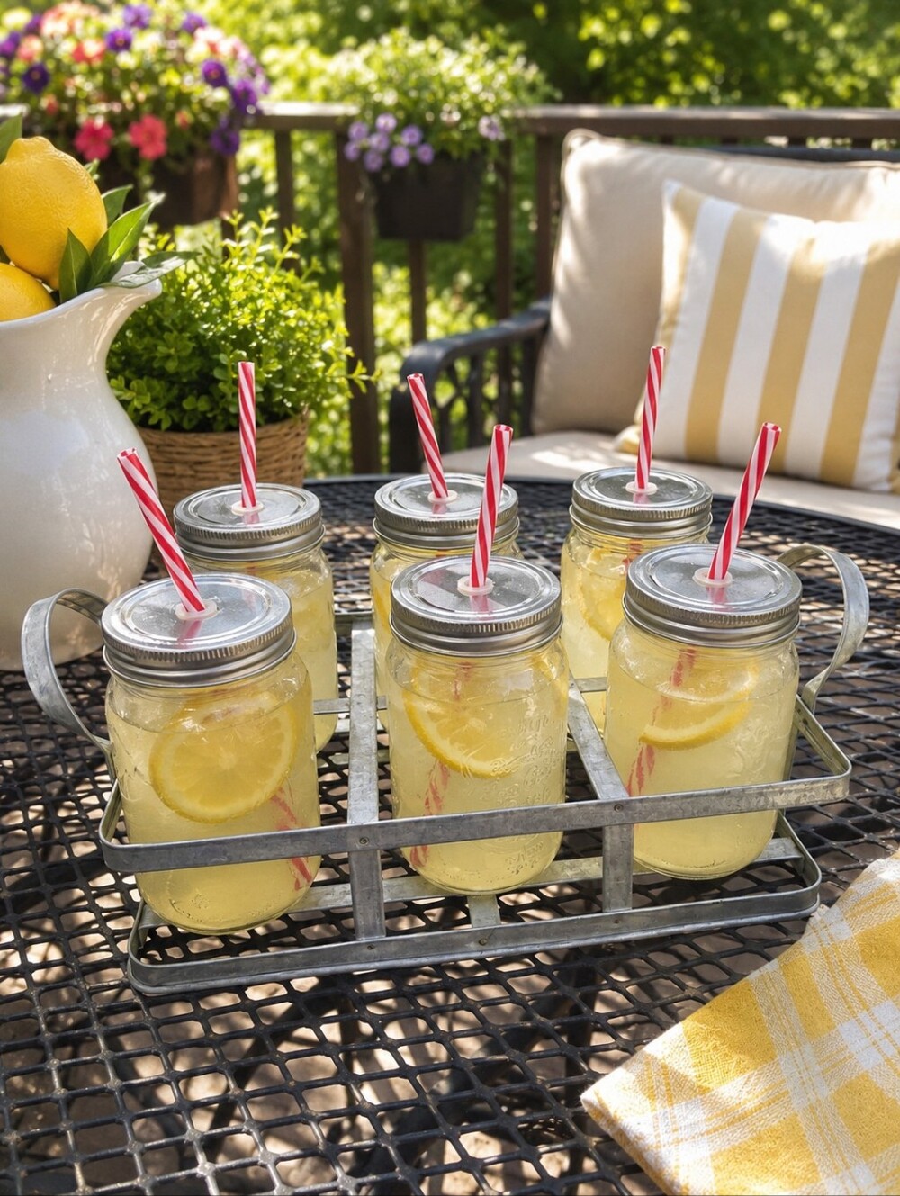 Set of 6 Mason Jar Drink Tumblers with Lids & Straws & Serving Tray